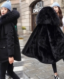  New Women Winter Jacket Fur Lining Thick Warm Coat Fur Collar Hooded Female Long Parkas Snow Wear Cotton Padded Clothes