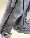 2022 New Autumn Womens Denim Jacket Rivet Tassel Jeans Coat Long Sleeve Female Casual Bomber Jacket Loose Streetwear Ou