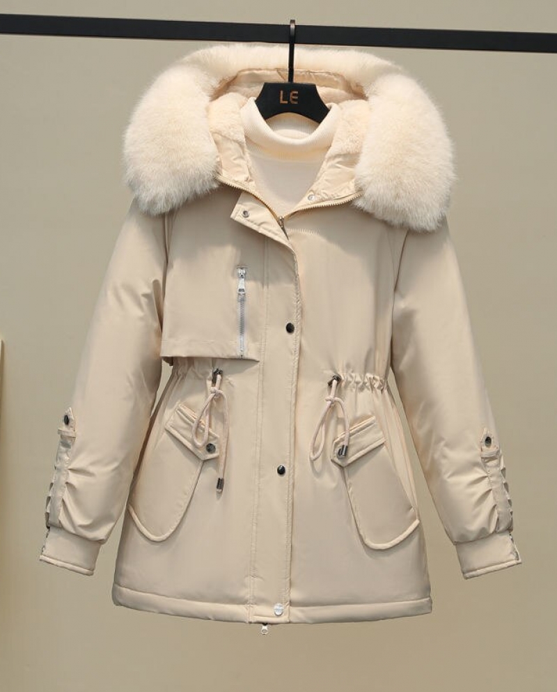 2022 New Winter Jacket Thick Warm Coat Womens Parkas Plus Velet Fur Collar Hooded Long Coat Fur Lining Jacket Parka Muj