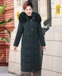 2022 Winter Womens Jacket Middle Aged Long Cotton Thicken Hooded Fur Collar Cotton Parkas Womens Winter Coat Xl 5xlpar