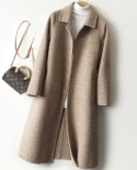 New Women Jacket Winter Woolen Coat Elegant Turn Down Collar Plaid Long Woolen Coat Single Breasted Warm Coat Casaco Fem