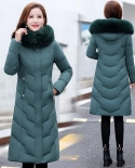 2022 New Womens Parkas Winter Jacket Fur Collar Female Jacket Hooded Warm Thicken Cotton Padded Long Parka Outerwear L 