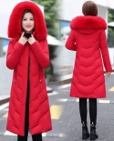 2022 New Womens Parkas Winter Jacket Fur Collar Female Jacket Hooded Warm Thicken Cotton Padded Long Parka Outerwear L 