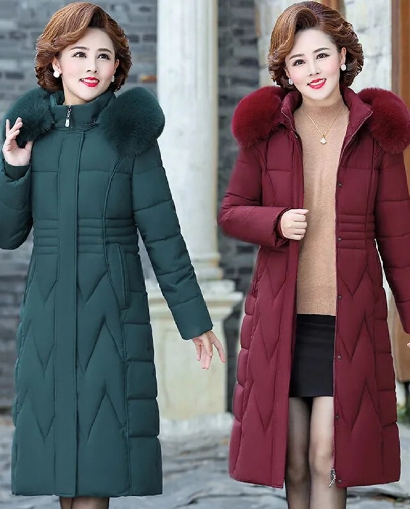 Womens Winter Jackets Long Coats 2022 New Parkas Wadded Cotton Jackets Warm Outwear With A Hood Faux Fur Collar Overcoat