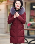  Winter Parka Cotton Jacket Middle Old Womens Casual Down Cotton Coat Female Long Jacket Hooded Fur Collar Outerwear R3