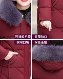  Winter Parka Cotton Jacket Middle Old Womens Casual Down Cotton Coat Female Long Jacket Hooded Fur Collar Outerwear R3