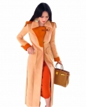 X Long Woolen Cloth Coat Women Autumn Winter Cotton Thicken Outwear Splice Hem Both Sides Split Wool Blends Jackets Kw32