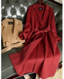 Nuevo abrigo de mujer, abrigo de lana auténtica elegante con cinturón, abrigo largo de invierno, abrigo de Cachemira auténtica, 