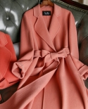 מעיל נשים חדש מעיל צמר אמיתי אלגנטי עם חגורה מעיל ארוך חורף מעיל קשמיר אמיתי רופף מעיל נשי באיכות גבוהה p2