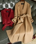 מעיל נשים חדש מעיל צמר אמיתי אלגנטי עם חגורה מעיל ארוך חורף מעיל קשמיר אמיתי רופף מעיל נשי באיכות גבוהה p2