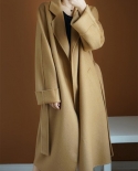 מעיל חורף חדש מעיל נשים מעיל צמר אמיתי 100 מעיל אדוות מים מעיל ארוך חגורת הלבשה עליונה מעיל נשי מעיל אופנה p
