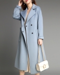 Water Ripple Double Sided Real Cashmere Coat Women Real Wool Coat Winter  Long Coat Female Jacket Outerwear High Quality