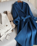 Abrigo de invierno de lana auténtica para mujer, abrigo elegante de Cachemira Reversible con ondas al agua de gama alta, doble b