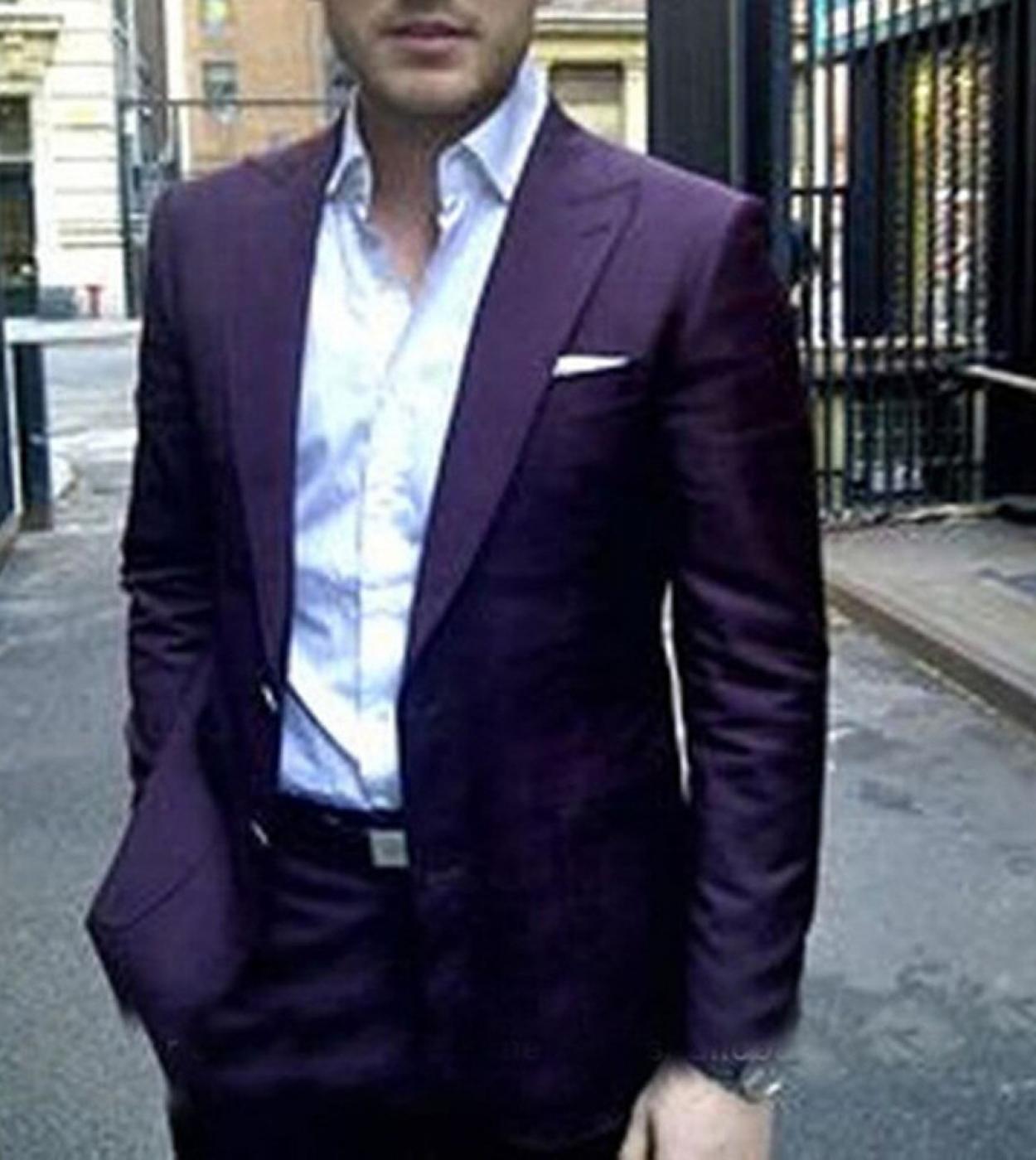 US 100.40 Latest Coat Pant Designs Dark Purple Tuxedo Men Suit Set