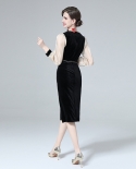 Womens Velvet Elegant Graceful Slim Slit Little Black Dress