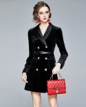 Womens Golden Velvet Light Luxury Celebrity Graceful Little Black Dress
