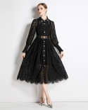Womens New Crochet Hollow Lace Long Black Dress