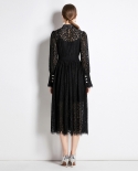 Womens New Crochet Hollow Lace Long Black Dress