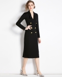 Womens Long New Lapel Double-breasted Slim Dress