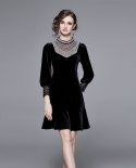 Womens New Fashion Celebrity Style Beaded Velvet Slim Fashion Black Dress