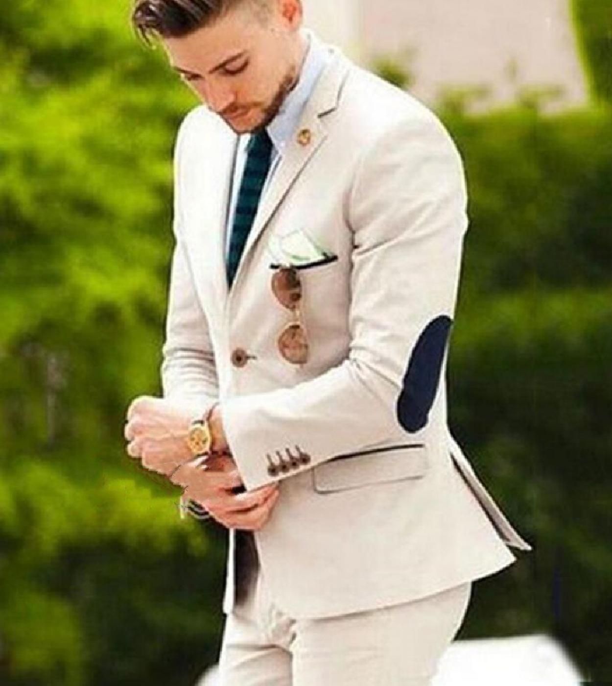 101.53 US Beige Suit Men Wedding Suits For Men Elbow Patches