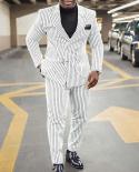  Smoking Jacket Pants Peaked Lapel Double Breasted Striped Business Formal Men Suits Wedding Suits For Brides Groom Tuxe