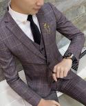  Jackets  Vest  Pants  Mens High End Suit Brand Plaid Formal Groom Wedding Dress  Mens Classic Plaid Casual Busin