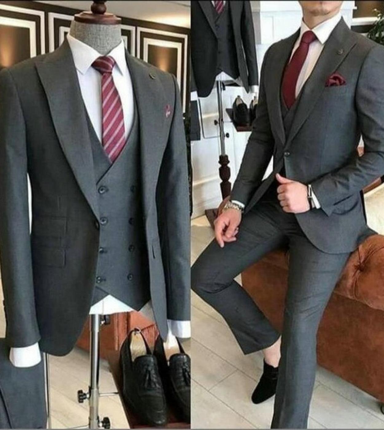 US 119.76 Men Suits For Wedding Dark Grey Tuxedo 2022 Latest Coat