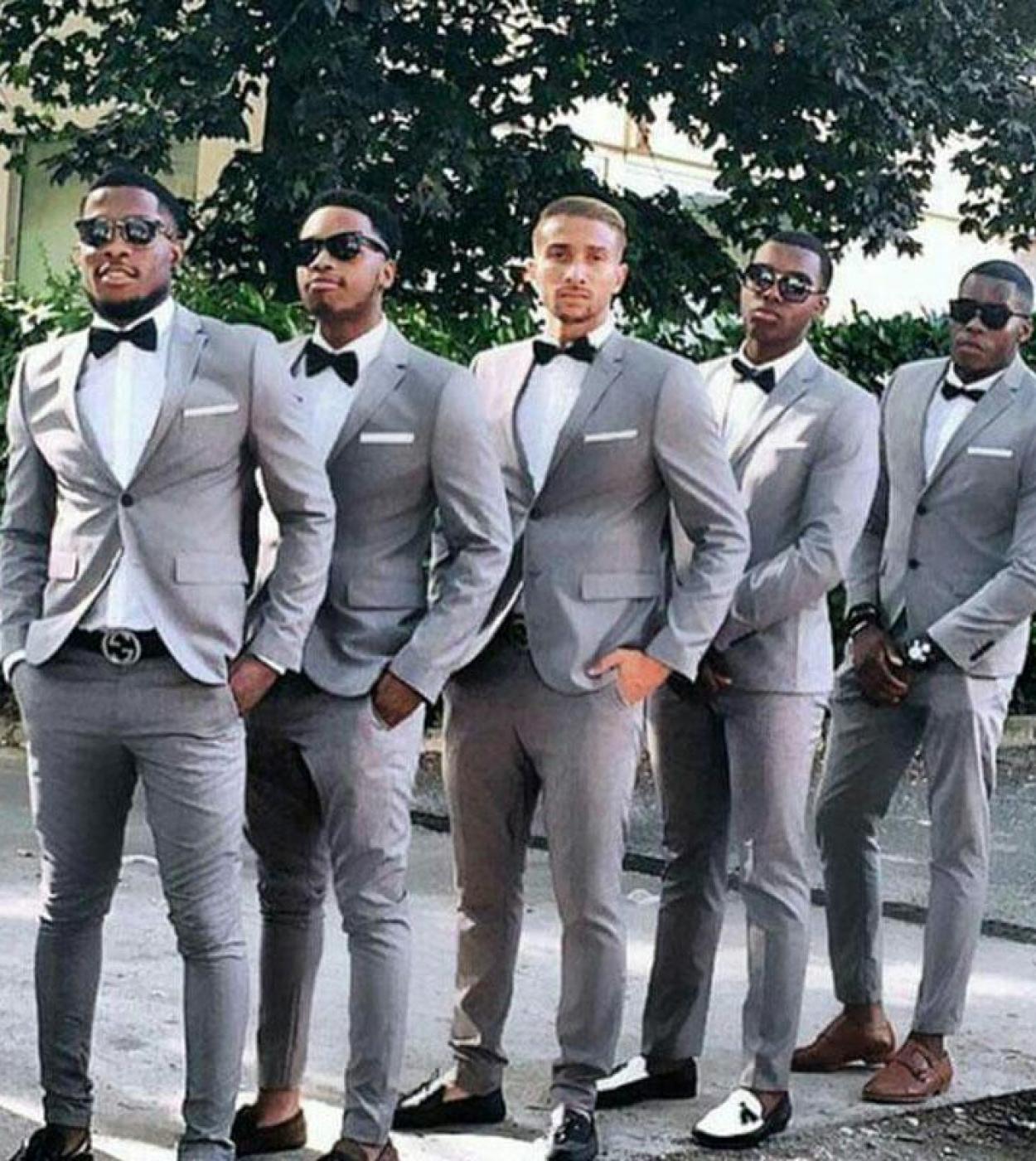 Latest Design Casual Light Grey Men Suits Slim Fit Formal Groom