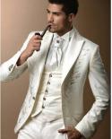 2022 Classic Style Golden Embroidery Groom Tuxedos White Groomsmen Mens Wedding Prom Suits Blazer Pants jacketpantsv