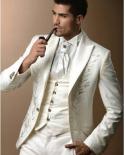 2022 Classic Style Golden Embroidery Groom Tuxedos White Groomsmen Mens Wedding Prom Suits Blazer Pants jacketpantsv
