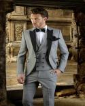 Grey Two Button Men Suits With Vest Three Pieces Tuxedo For Weddings Custom Made Business Groom Formal Wear Costume Homm