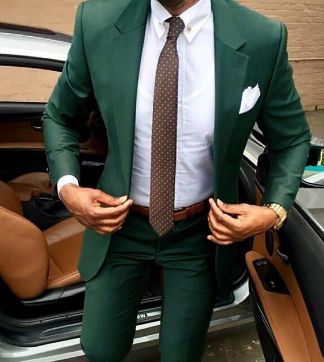 2022 City Casual Gentleman Dark Green Wedding Groom Men Suits Costume Homme Mariage Terno Masculino Slim Fit Best Man Bl