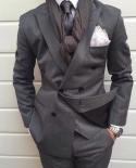 Dark Grey Double Breasted Slim Fit Men Suit 2 Piece Groom Wedding Tuxedo Tailor Made Prom Wedding Business Suit jacket