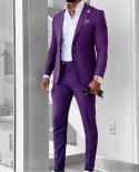 Men Suits Peak Lapel Tuxedos Groom Wedding Suits Set Black Purple Blazer Jacket Pants 2 Pieces Business Formal Classic C