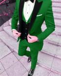 2022 Terno Masculino Slim Fit Men Suits 3 Piece Green Peaked Lapel Groom Tuxedo Dress Men Suits For Wedding  jacketves