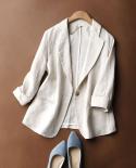 Women Blazer Thin Coat Cotton Linen 2022 New Summer Office Ladies Notched Collar Blazers Retro Simple Casual Female Smal