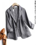 Women Blazer Thin Coat Cotton Linen 2022 New Summer Office Ladies Notched Collar Blazers Retro Simple Casual Female Smal