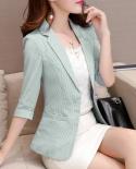 2022 New Spring Summer Womens Jacket Blazer Stripe Suit Thin Coat Slim Single Button Female Office Lady Blazers Outwear