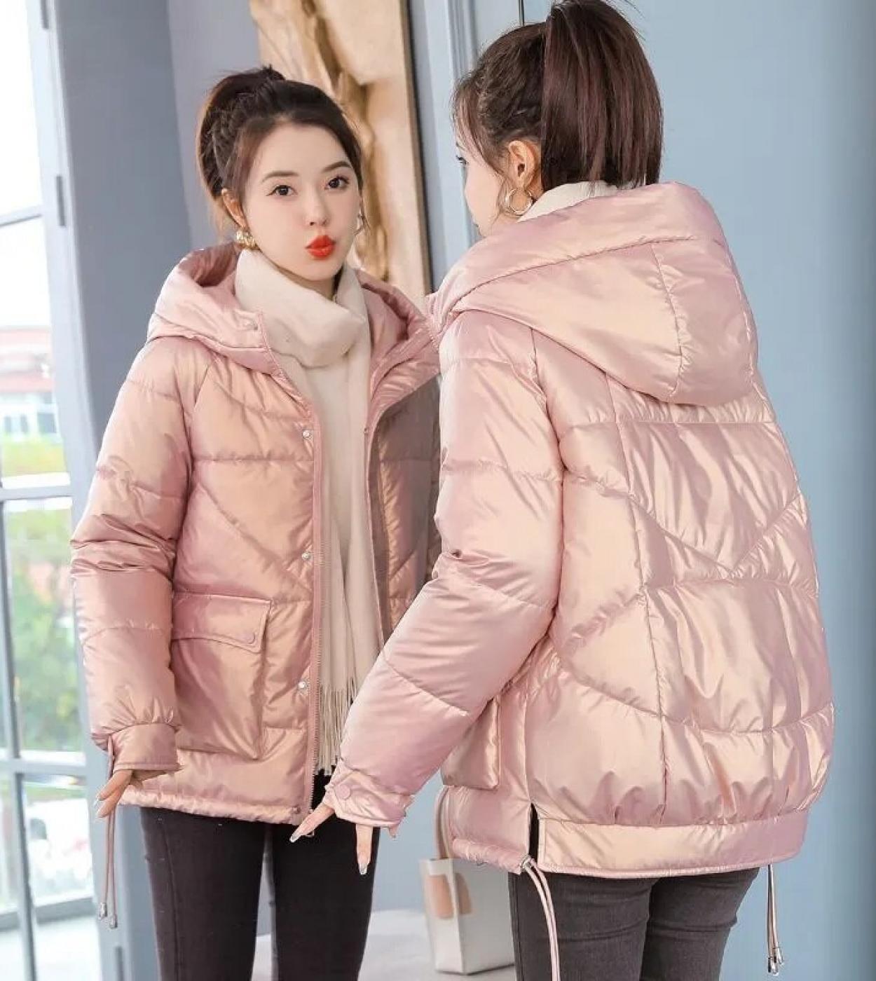 Womens Jackets 2022 New Women Parkas Winter Jacket Loose Glossy Cotton Padded Parka Hooded Female Casual Puffer Coat Ou