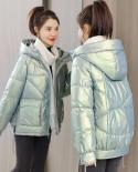 Womens Jackets 2022 New Women Parkas Winter Jacket Loose Glossy Cotton Padded Parka Hooded Female Casual Puffer Coat Ou