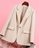 2022 New Autumn Women’s Blazer Elegant Apricot Blazer Women Jacket Ladies Single Button Loose Long Sleeve Cardigan Out