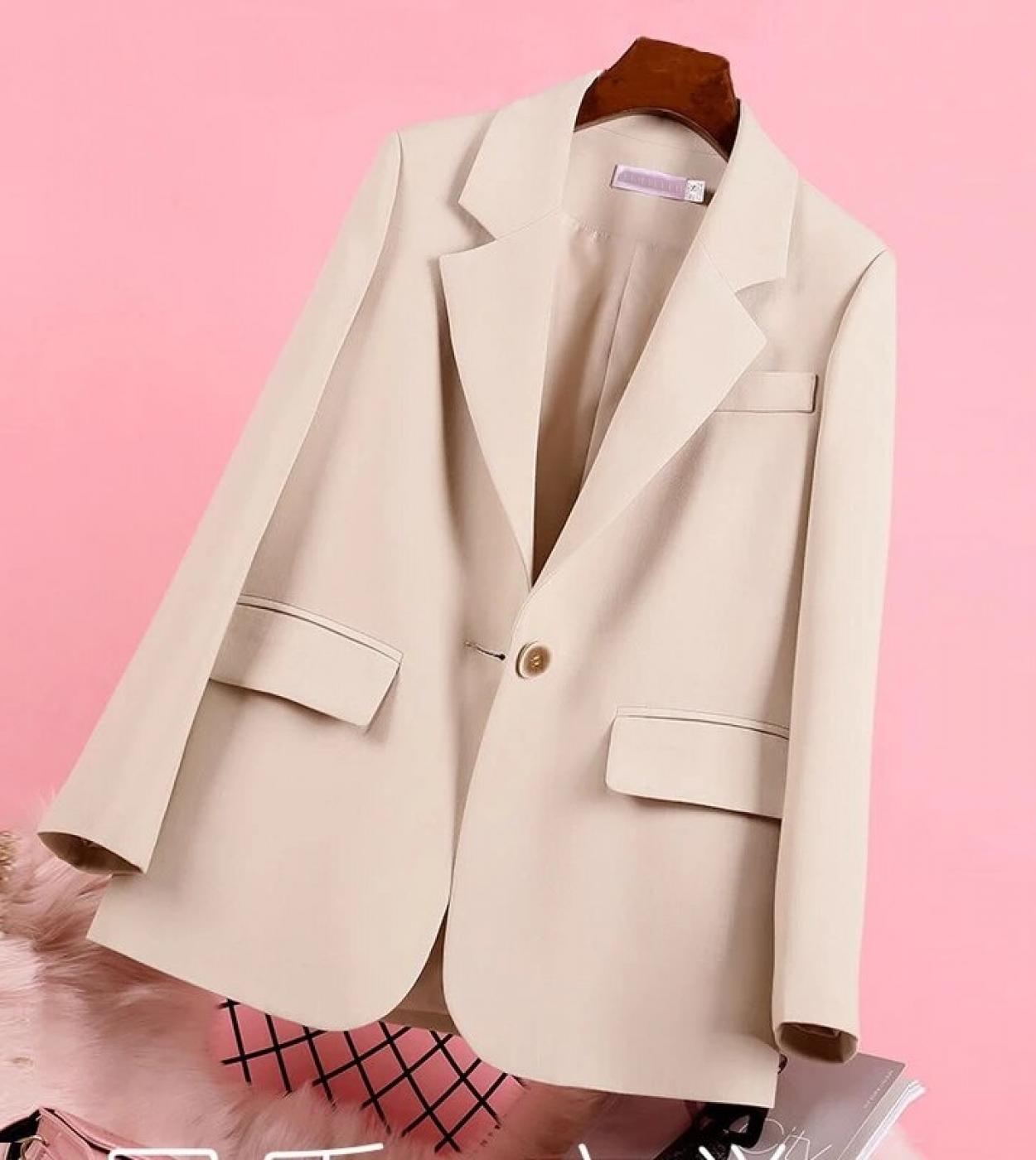 2022 New Autumn Women’s Blazer Elegant Apricot Blazer Women Jacket Ladies Single Button Loose Long Sleeve Cardigan Out