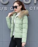  New Short Winter Jacket Women Warm Hooded Fur Collar Down Cotton Jacket Parkas Female Casual Loose Cotton Padded Outwea