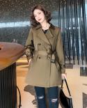 Womens Trench Coat 2022 New Autumn Khaki Long Turn Down Collar Women Clothes Causal Full Sleeve Belt Double Breasted Ou