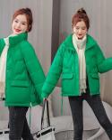 2022 New Womens Winter Jacket Long Sleeves Down Cotton Jacket Parkas Fashion Warm Coat Female Snow Wear Students Coat O