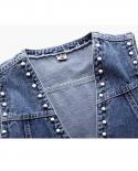 2022 New Autumn Women Vest Coat Fashion Rivets Blue Denim Jacket Waistcoats Short Jeans Jacket Sleeveless Loose Causal C
