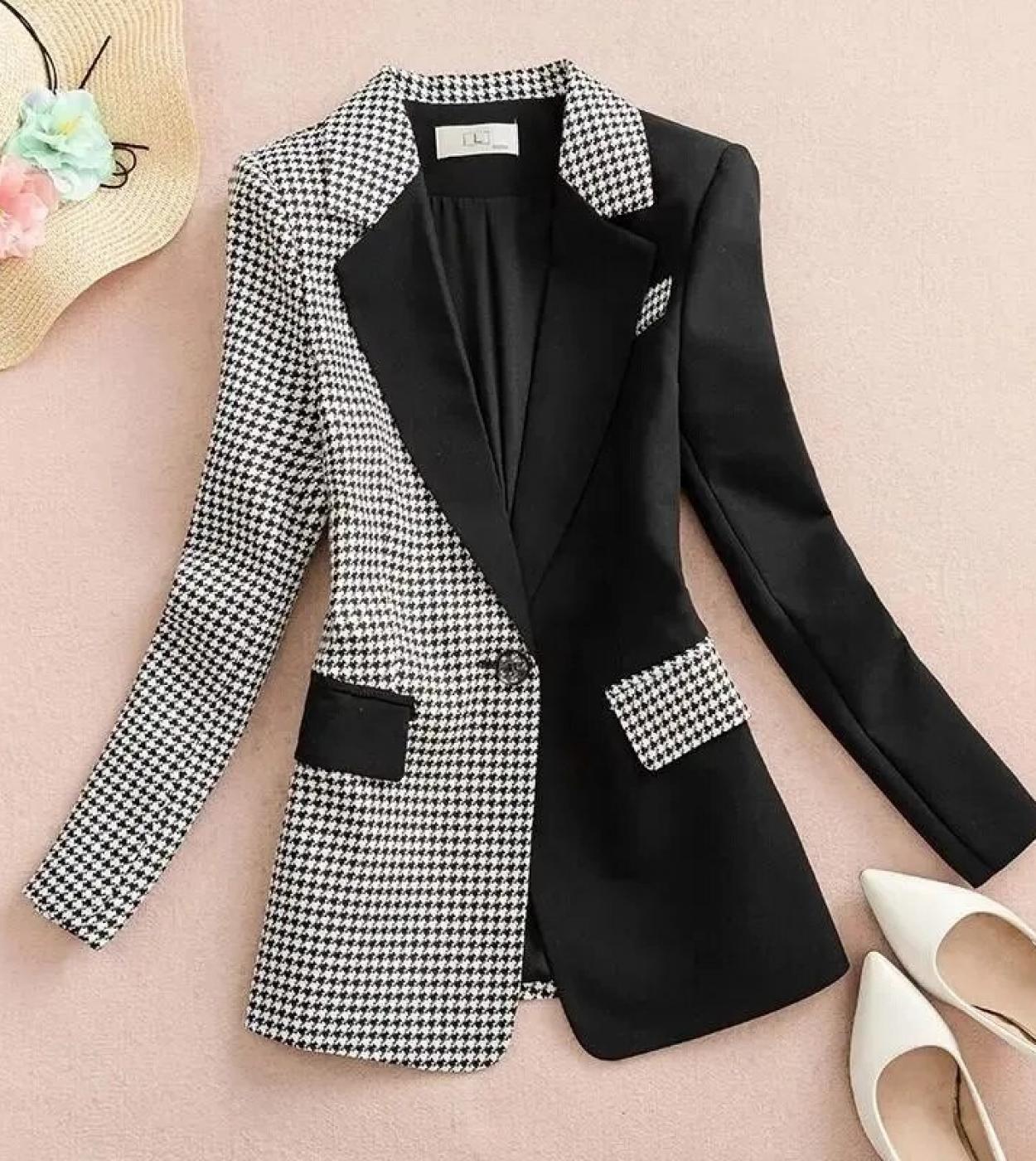2022 New Autumn All Match Women Blazers Vintage Office Ladies Blazer Houndstooth Suits Coat Female Casual Office Slim Ou