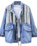  New Sequins Denim Jacket Women Bomber Jacket Fashion Long Sleeves Coats Vintage Hippie Jeans Jacket Colete Feminino P35