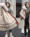 2022 New Winter Jacket Women Long Parka Fur Collar Hooded Fur Lining Parkas Jacket Thick Warm Snow Wear Coat Drawstring 